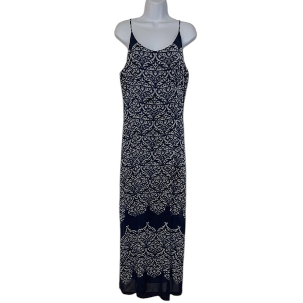 a.n.a. A New Approach Women Medium Blue Batik Print Sleeveless Lined Maxi Dress